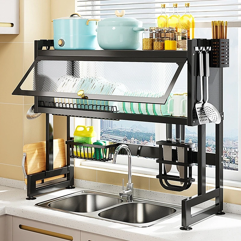 Dish Rack  Kitchen Dish Drainer Draining Sink Drying Stainless Steel Metal Iron Storage Holders & Racks