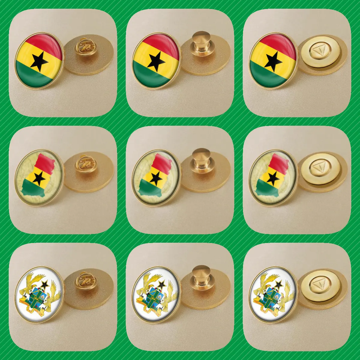 Ghana Ghanaian Map Flag National Emblem Brooches Badges Lapel Pins