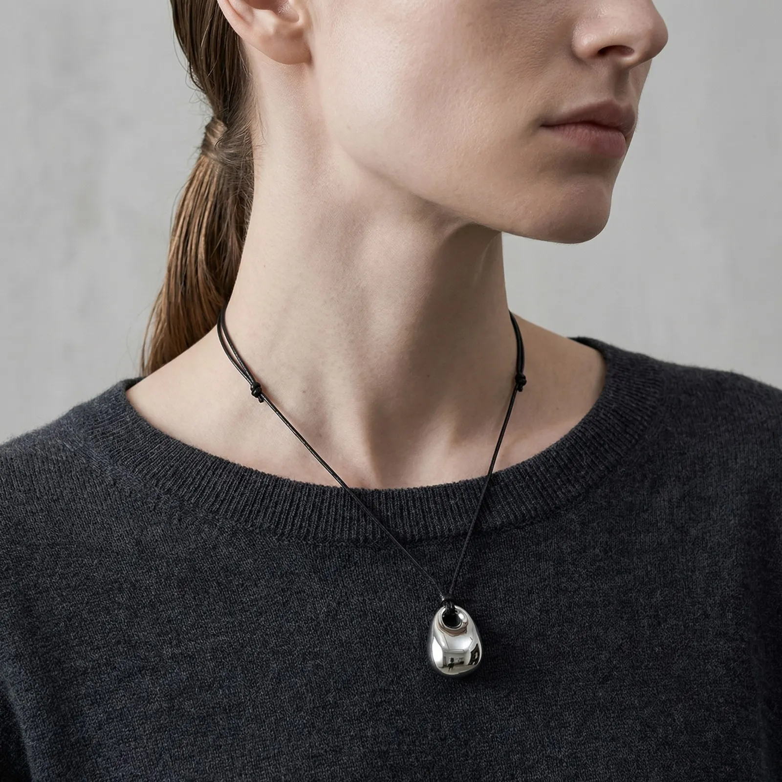 

Minimalist Water Drop Pendant Necklace, Adjustable Black Cord Choker, Women's Minimalist Jewelry