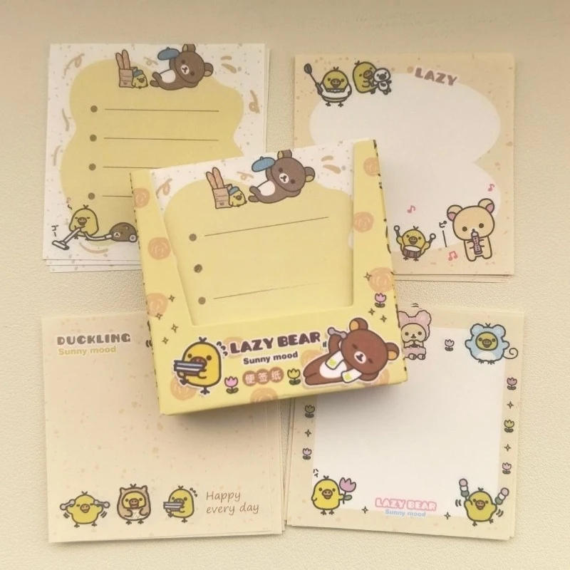 200 Stück Rilakkuma Haftnotizen in Box, Niedliche Entspannungs-Bären Cartoon-Notizpapier für Büro, Schule, Schreibwaren, Studentengeschenke