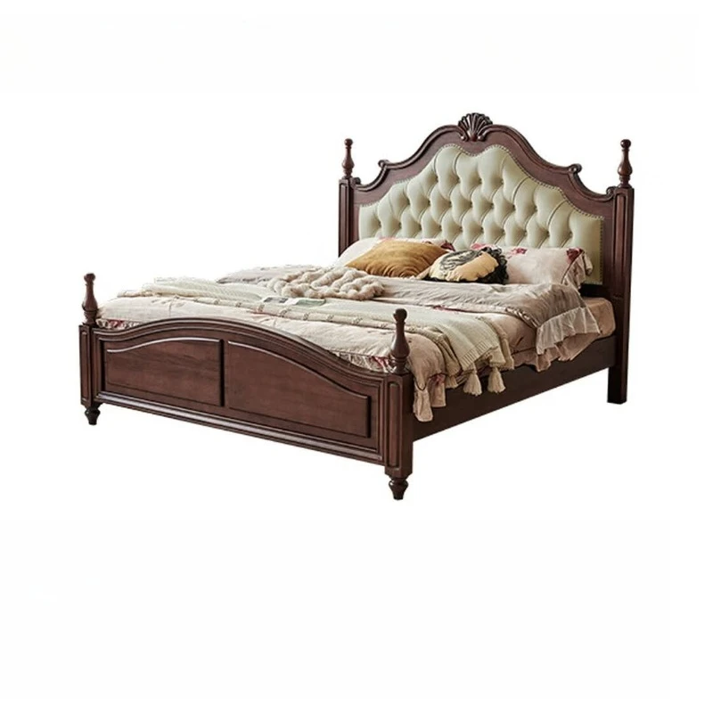 French retro style, double American soft bag, high box storage atmosphere master bedroom furniture