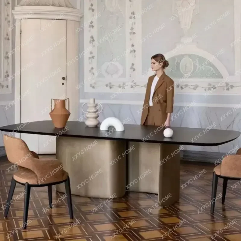 X-style minimalist solid wood metal dining table, modern light luxury dining table, glass-topped table
