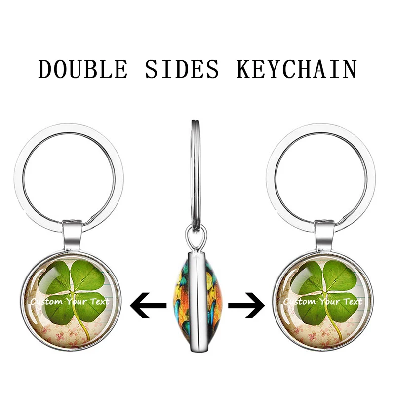 1PCHandmade DIY Porte-clés personnalisé à motif trèfle à quatre feuilles, pendentifs textuels personnalisables, bijoux en verre, représentant des cadeaux porte-bonheur