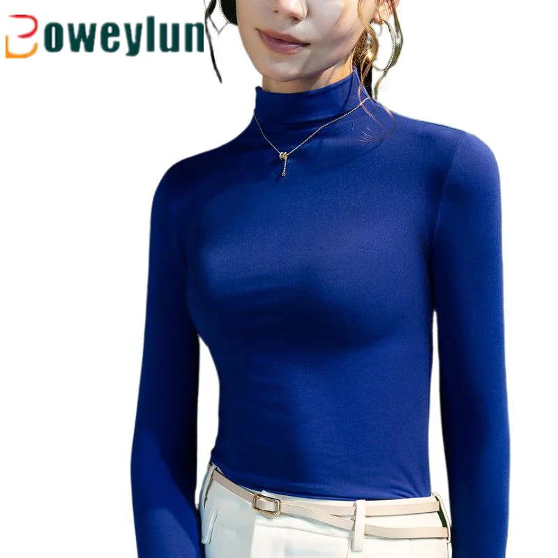 

Boweylun New Half-high Neck Bottoming Shirt Women's Spring and Autumn Inner Solid Slim Long-sleeved T-shirt