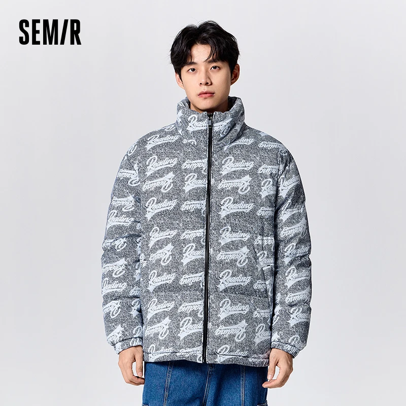 Semir Down Jacket Men 2024 New Winter Trendy Street Wind Flower Version Loose Stand Collar Coat