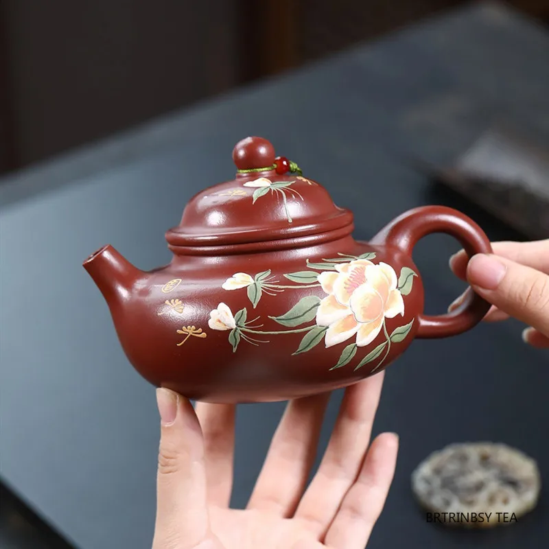 

300ml Chinese Tradition Yixing Purple Clay Teapot Handmade Flower Pattern Tea Pot Household Large Capacity Kettle Zisha Tea Set