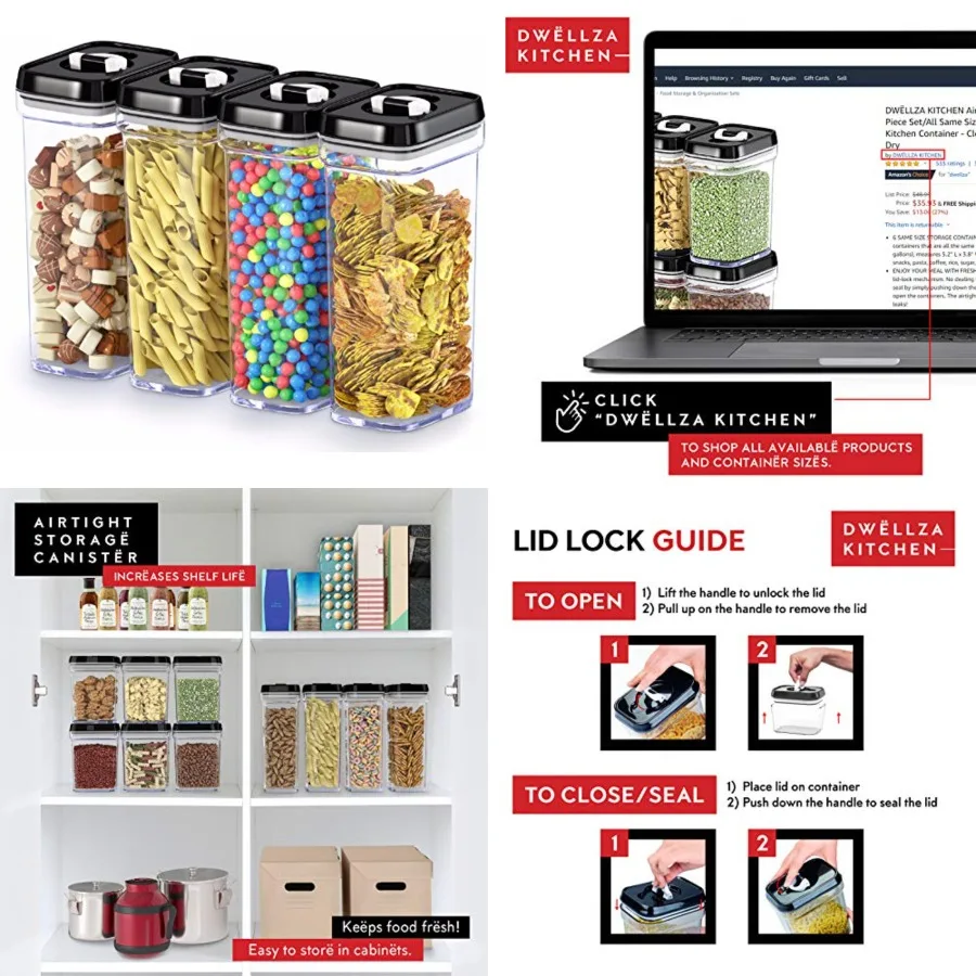 

Airtight Food Storage Containers with Lids 4 Pcs Set Air Tight Kitchen Storage Containers Clear Pantry Organization and Storage