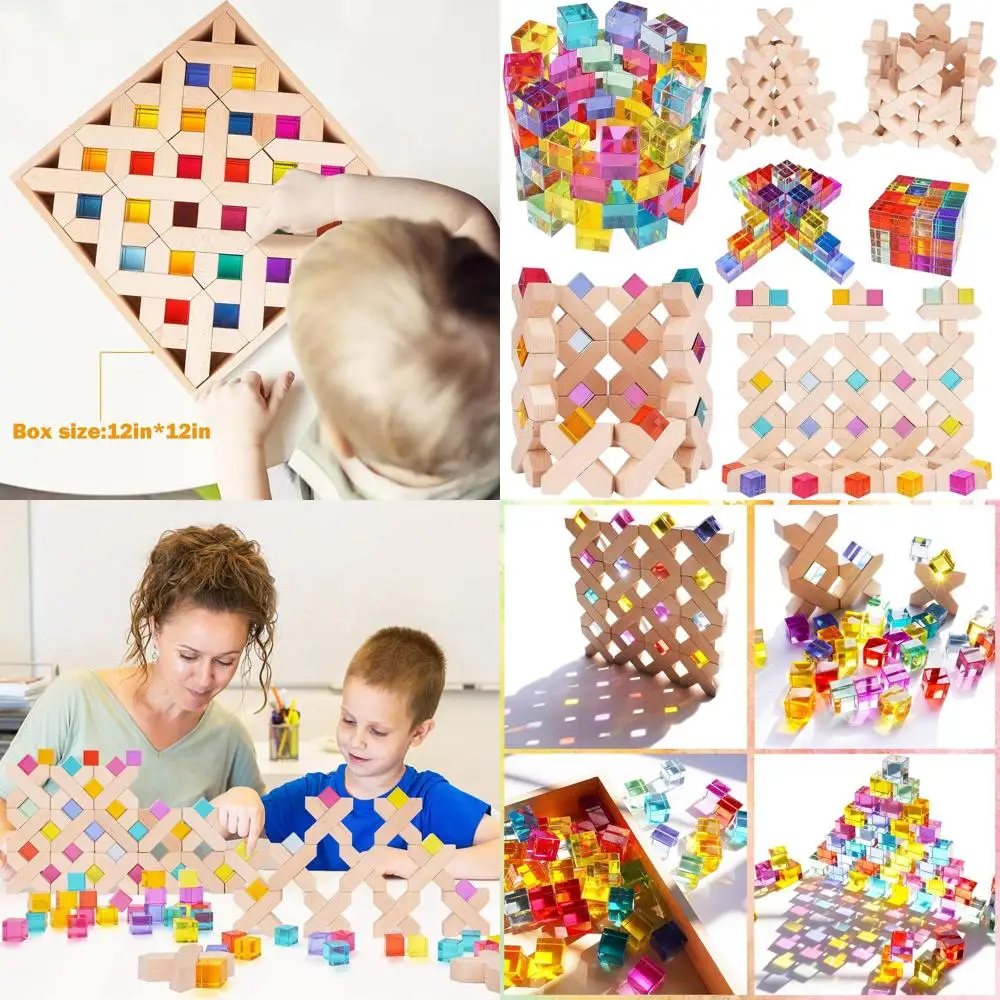 Bunte Regenbogen-Stapelblöcke aus Holz im Montessori-Stil – 80-teiliges Lernspielzeug für Kleinkinder