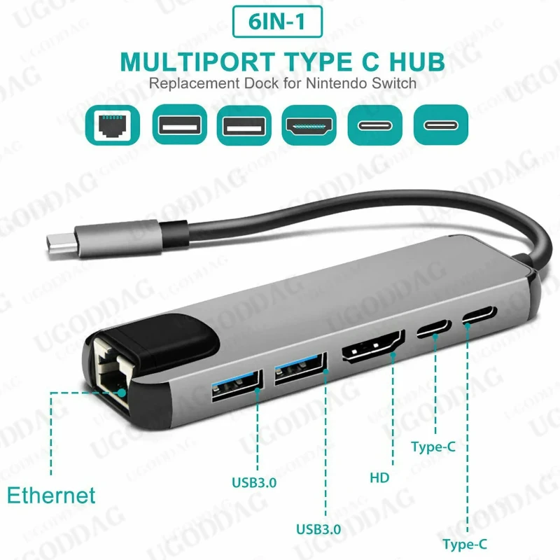 USB 3.1 HUB Type C to HDMI-compatible rj45 PD USB 3.0 Multi Adapter Dock Accessories Type C Splitter 6 Port HUB  for MacBook Pro