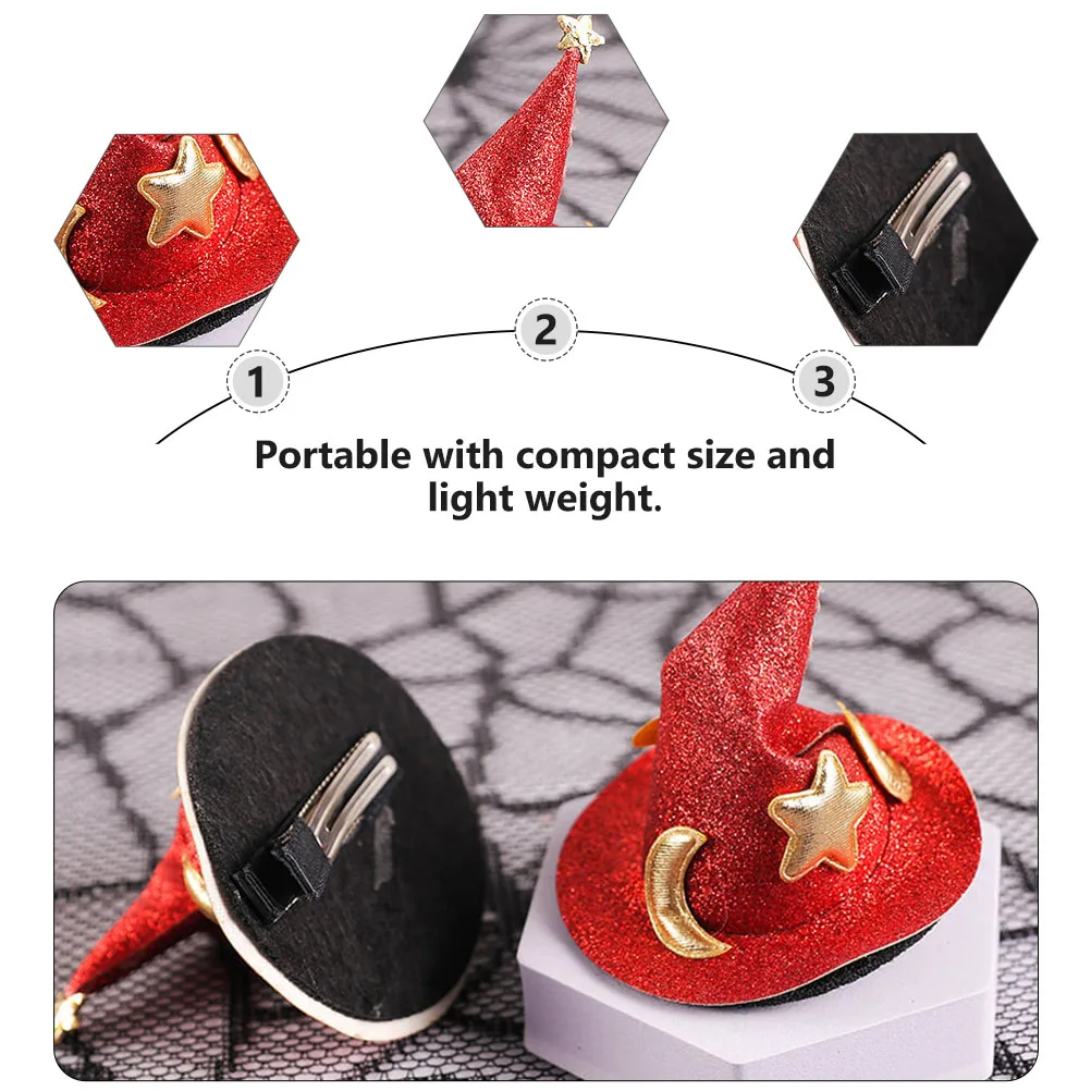 

4Pcs Lovely Witch Hat Hair Clips Halloween Hairpin Decors Costume Glitter Hairpins Party Headdress for Costume Accessory