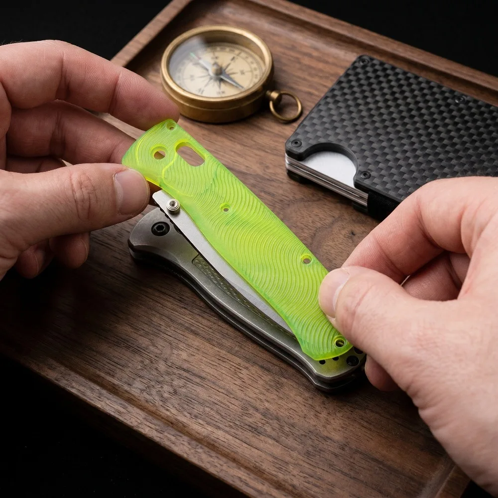Transparent Fluorescent Green Textured PEI Handle Scales for 535, DIY Modified Knife Handle Replacement Plates
