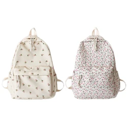 Women Travel Laptop Rucksack Large Capacity Flower Book Schoolbag Adjustable Strap Casual Floral Backpack Students Daily Bag