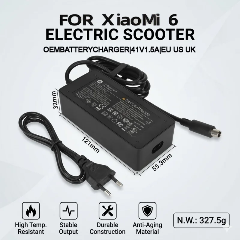 Cargador de Batería para Xiaomi Mi 6 Scooter Eléctrico, 41V 1.5A, Enchufe Europeo, Resistente a Altas Temperaturas, Salida Estable, Adaptador Duradero
