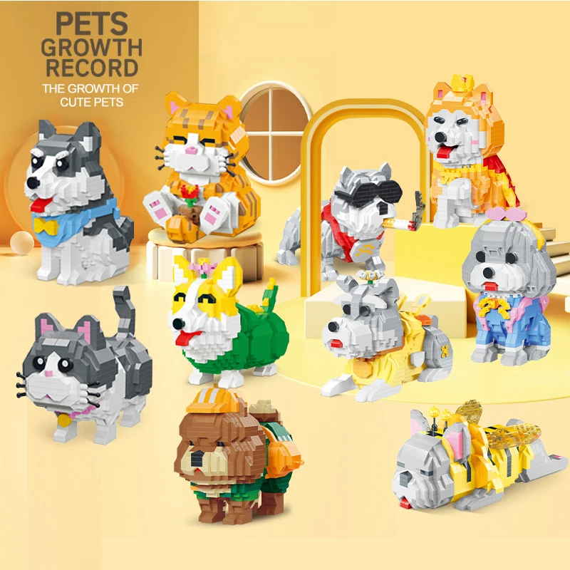 Cute Pet Building Blocks Shiba Inu Corgi Husky Blue Cat Mini Bricks Kit Desktop Decoration Children\'s Christmas DIY Toys Gifts