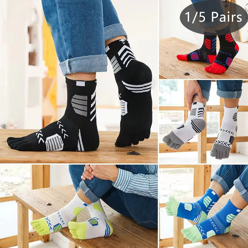 1/ 5 Pairs Sport Five Finger Socks Cotton Colorful Outdoor Basketball Cycling Travel Bike Run Football Socks Toes Professional