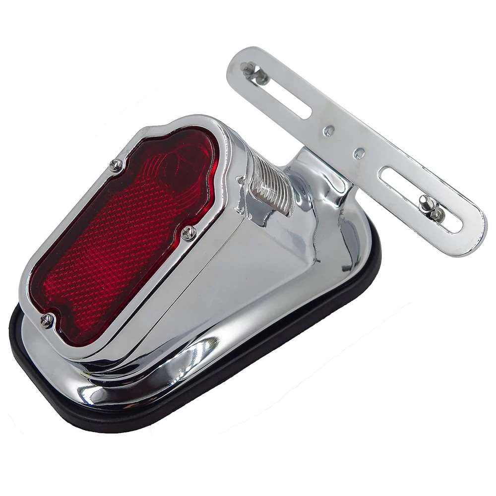 

XH3118B-A- Motorcycle Chrome Red Metal Tombstone Brake Tail Light Signal Compatible with Motorcycle Bike