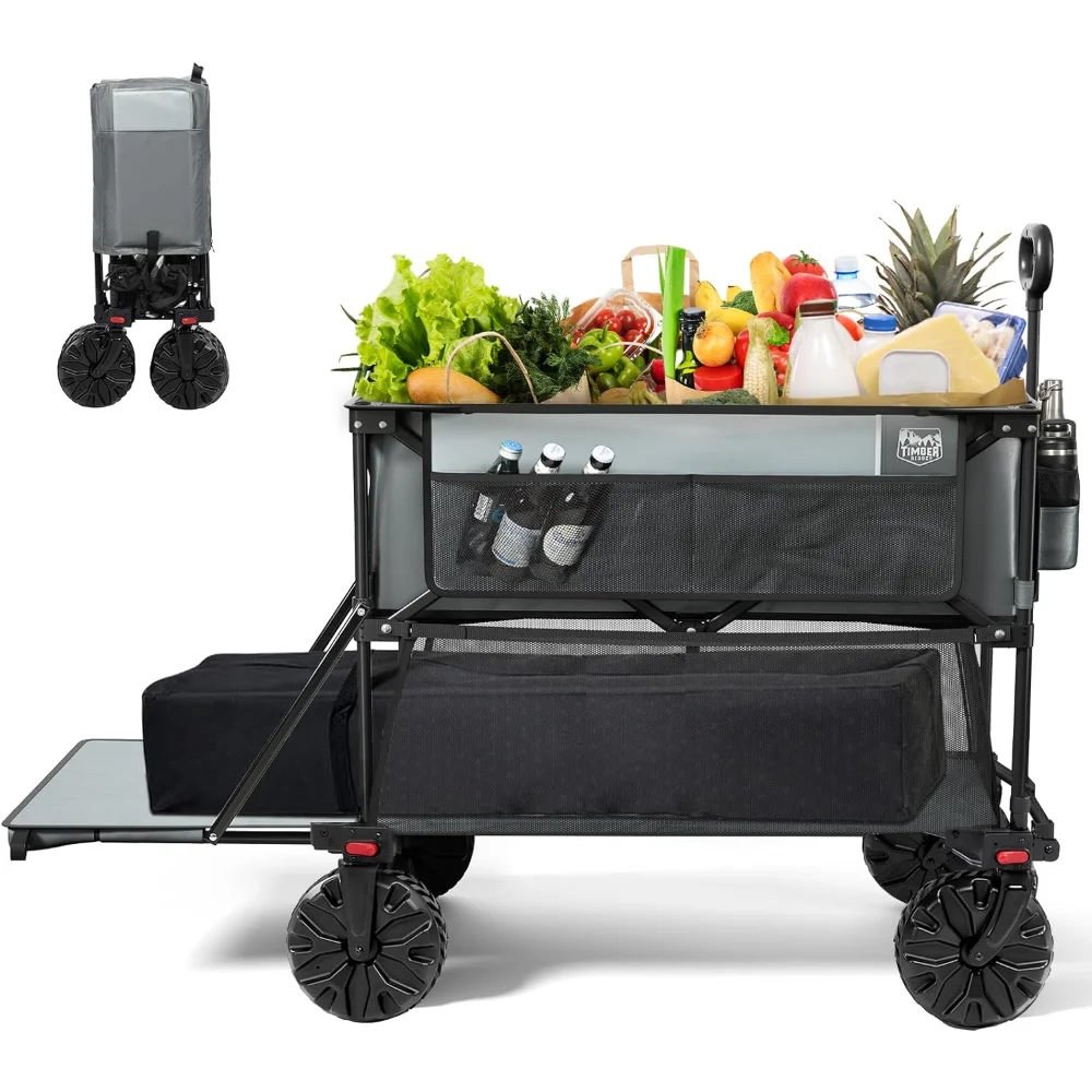 

TIMBER RIDGE 400L Large Capacity Folding Double Decker Wagon, 54" Extra Long Extender Wagon Cart, 450lbs Heavy Duty