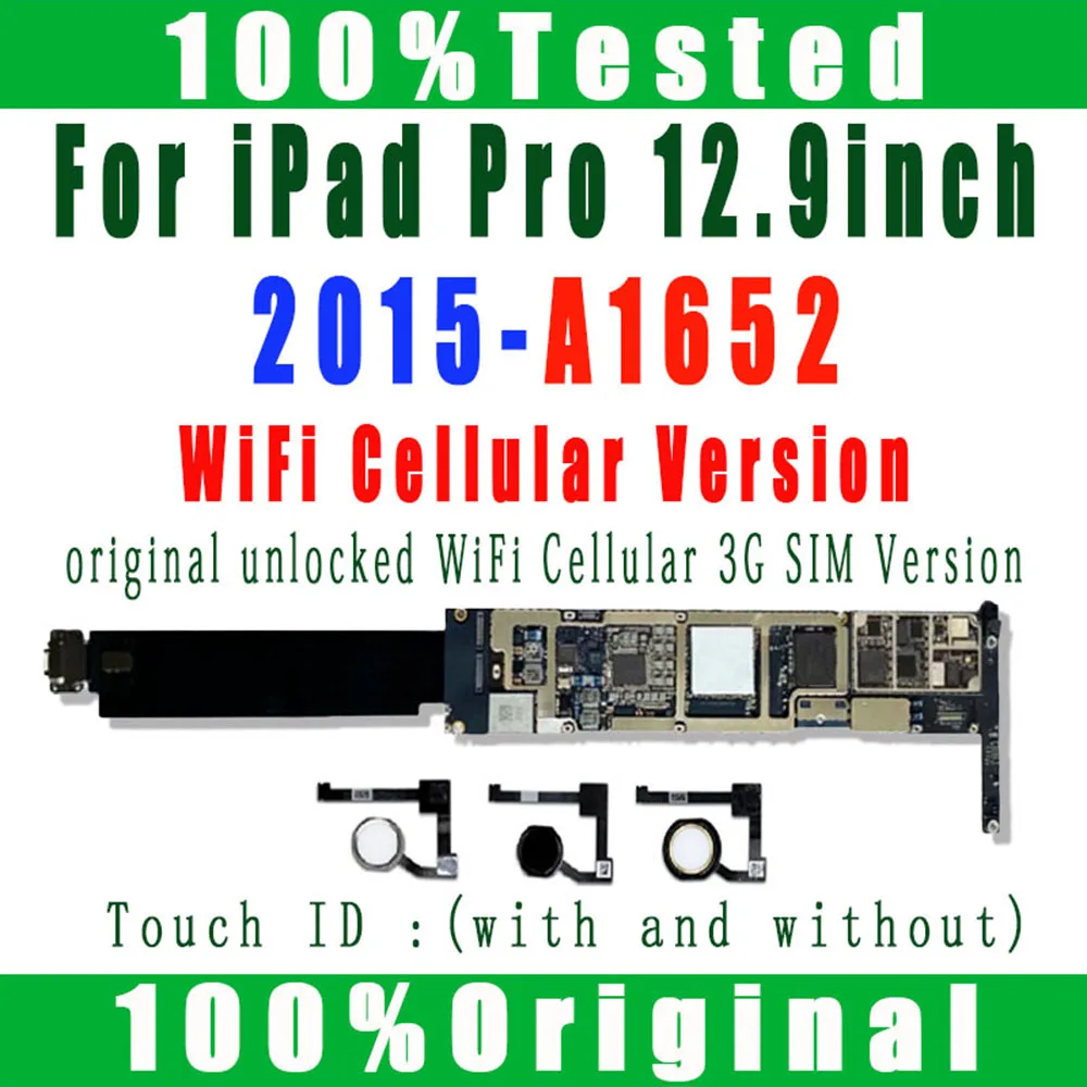 

A1652 WLAN Cellular Motherboard Logic Boards 32GB 256GB 128GB With IOS System For iPad Pro 12.9inch 2016 Original Without iCloud