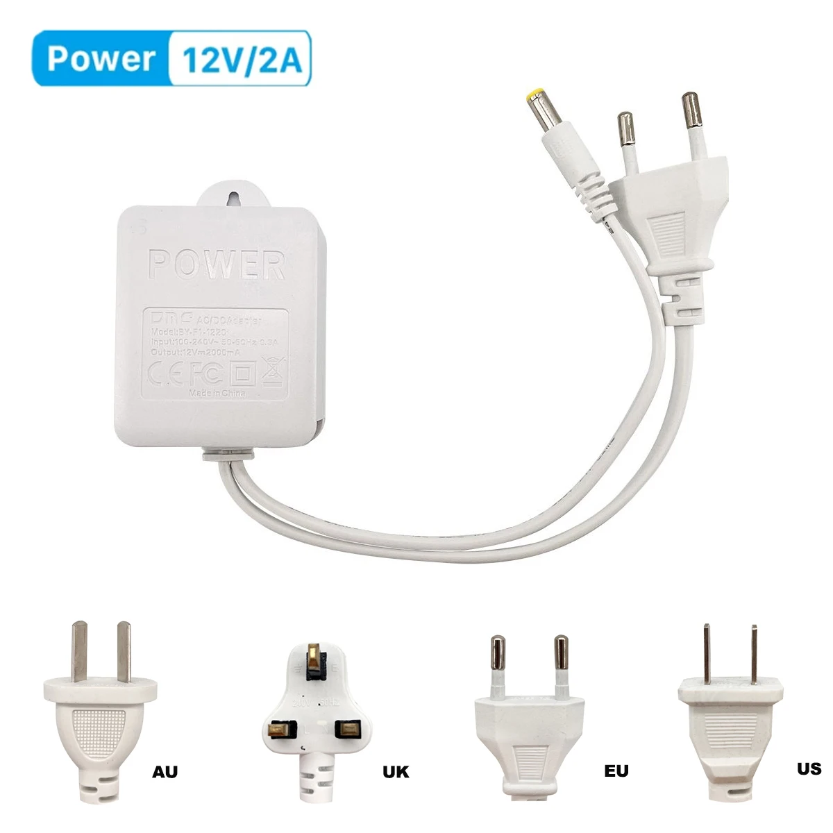 Fonte de alimentação para câmera PTZ, entrada AC 100-240V, saída DC 12V 2A, plugue EU, carregador adaptador de alimentação para segurança CCTV