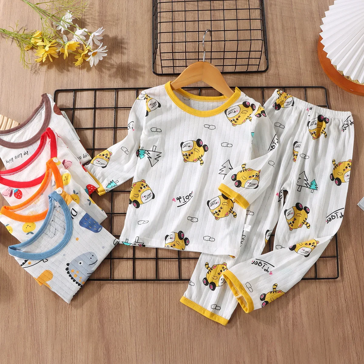 2024 Summer New Children's Cotton Set Baby Homewear for Boys Air Conditioning Clothes Girls Thin Pajamas Children Clothing Set