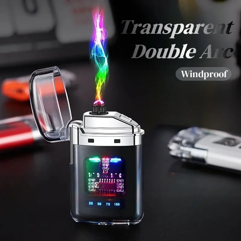 Transparent Dual Arc PlasmaLighter Windproof ElectricPulse Lighter Type-C FastRechargeable Portable Giftfor Camping Candle