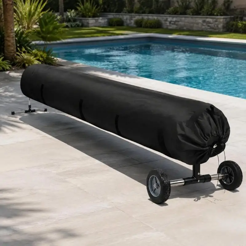 Swimming Pool Solar Blanket Winder Cover, 420D Fabric with Three-Layer Construction and End Cords for Secure Storage Y5GB