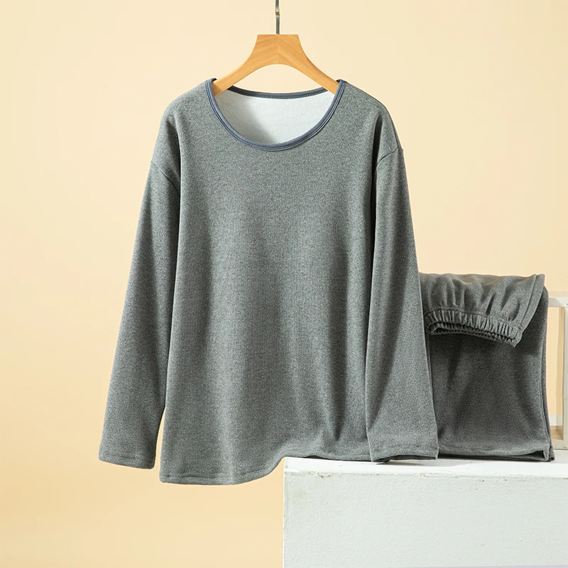 Warm Thermal Sleepwear Set with Chest Pad Loose Casual Home Clothes for Women Autumn Winter Large Size Two Piece Suit