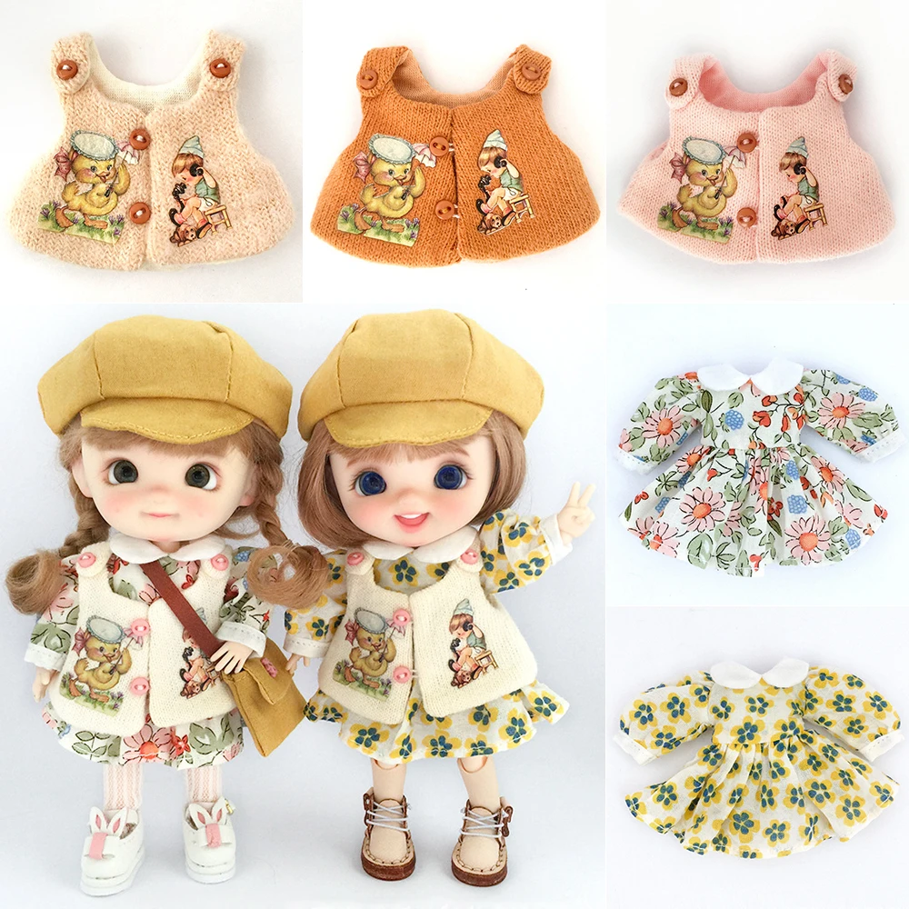 Handmade Ob11 Suki Doll Floral Dress Clothes Dolls Cotton Vest Doll Peaked cap For Obitsu11, Molly, Ymy, Ufdoll, Gsc, Penny