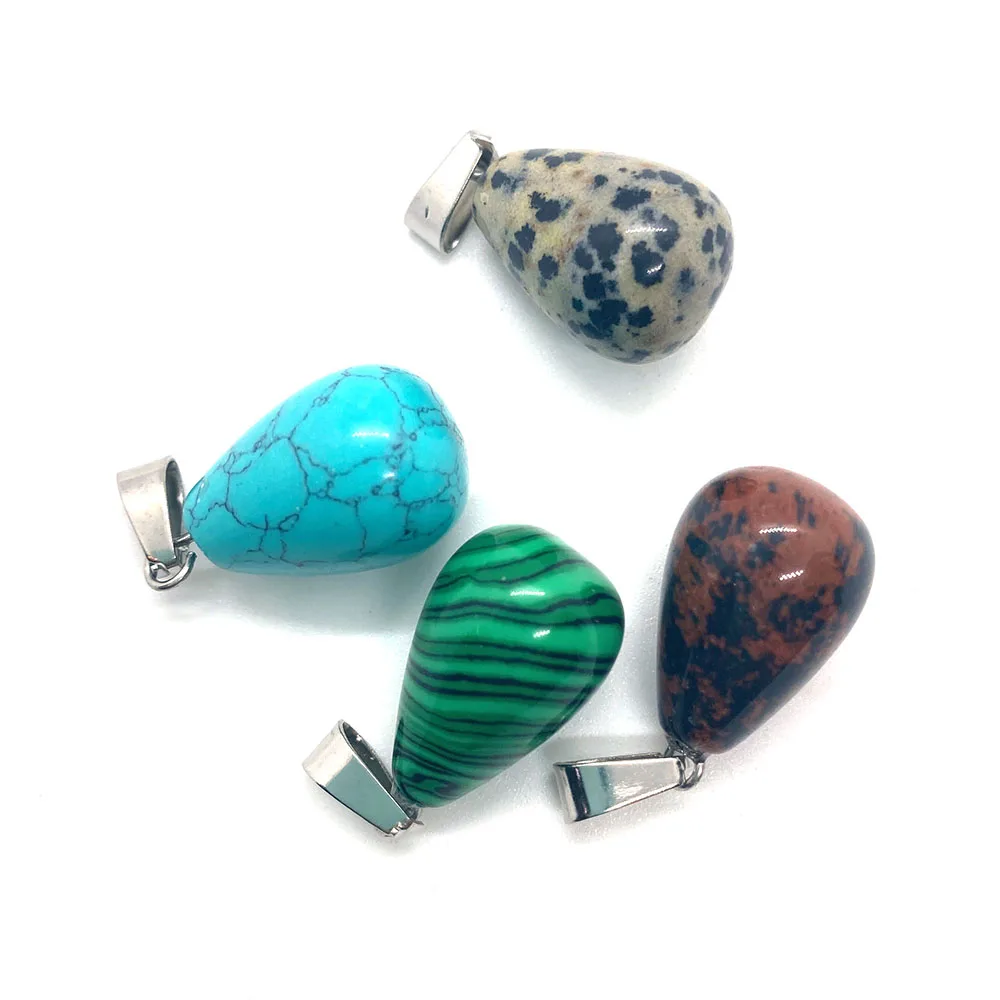 Natural Stone Drop-shaped Necklace Pendant 13x22mm Spotted Stone Tiger\'s Eye Malachite Pendant DIY Earrings Bracelet Accessories