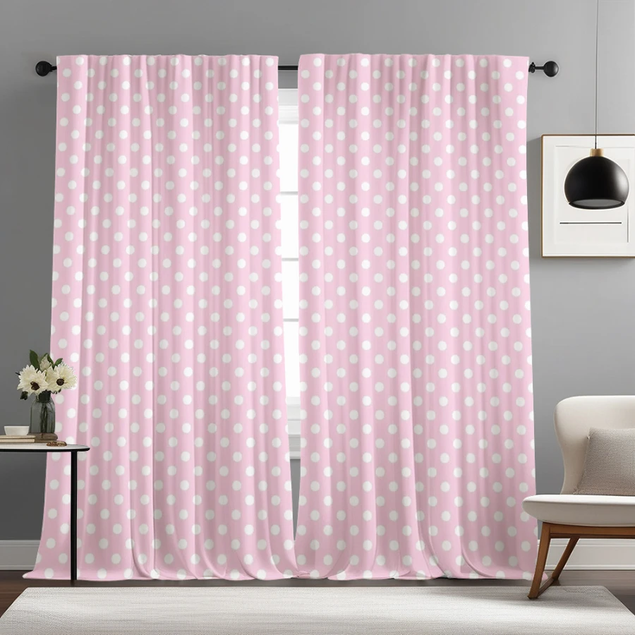 2PCS Digital Printed Curtains with Pink Polka Dots Design, Stylish Window Drapes for Living Room Bedroom Home Decoration