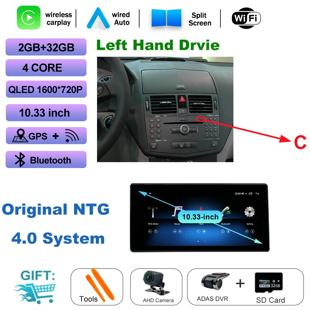 Draadloze CarPlay voor Mercedes Benz C Klasse W204 2007-2014 Auto Multimedia Speler Android Spiegel Link AirPlay Functie Navi GPS