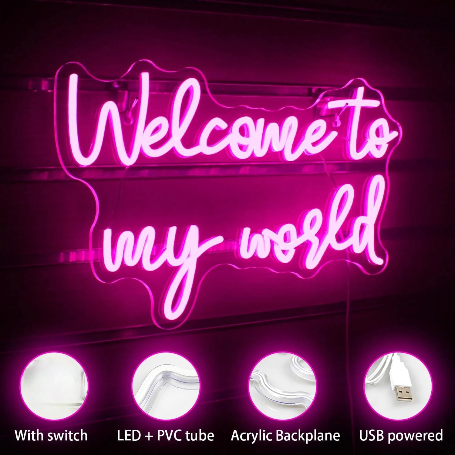 Welcome To My World Neon Sign USB Dimmable LED Sign for Bedroom, Window Playroom Living Room Wedding Decor Personalized Gift