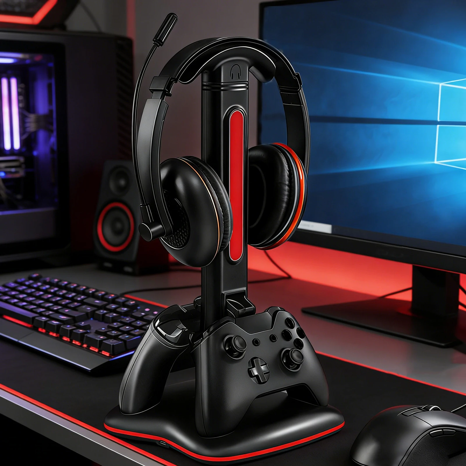 

Держатель для игрового контроллера с 2 USB-портами и аксессуарами для хранения для игровой консоли Xbox One, DC 5V/2.4A (гарнитура и консоль в комплект не входят)