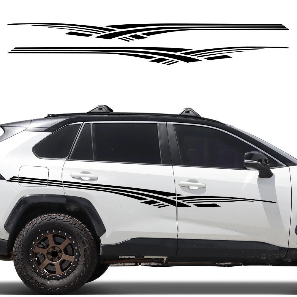 For Toyota RAV4 XA50 2019‑2025 SUV Side Body Stripe Decal Abstract Geometric Racing Line Vinyl Car Sticker PVC Waterproof Decals