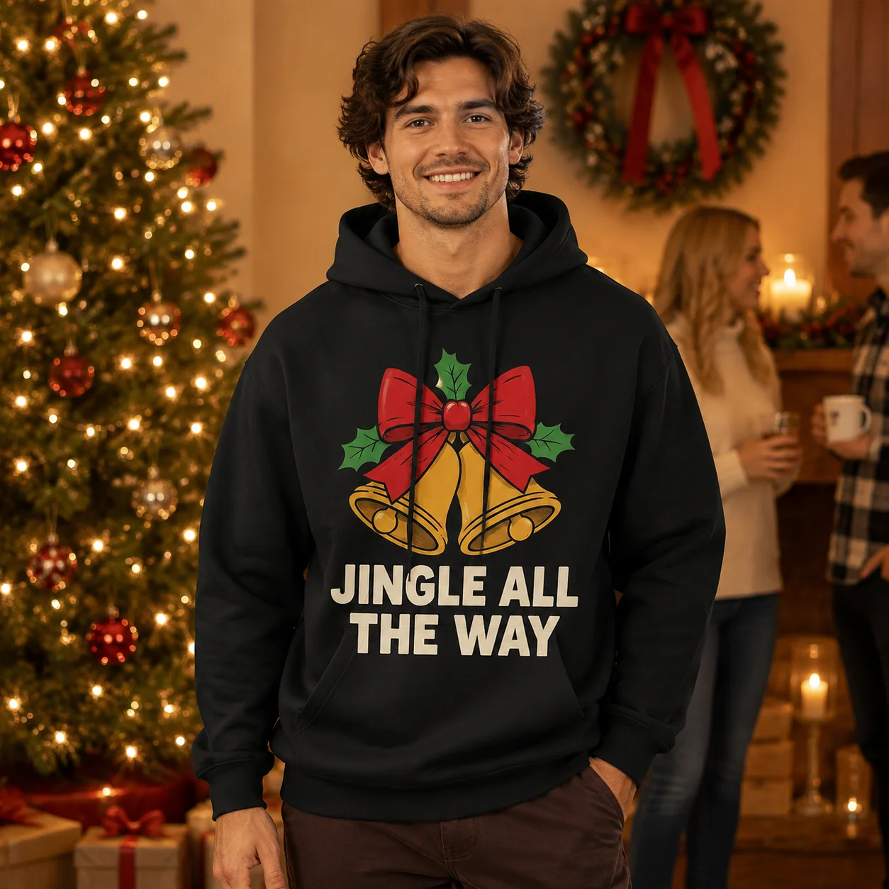 Personalized Unisex Hoodie Custom Christmas Print Sweatshirt Winter Holiday Party Pullover Family Matching Holiday  CheeringTop