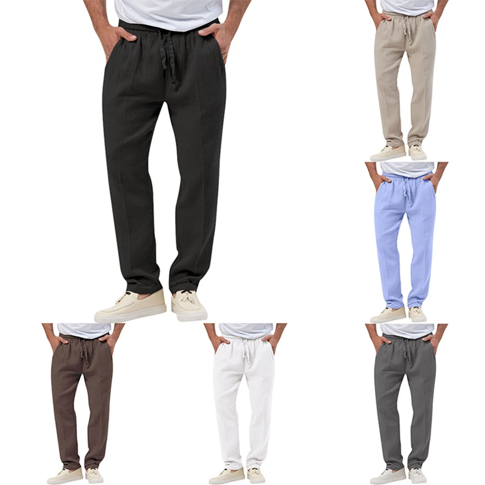 

2023 New Men's Cotton Linen Pants Male Spring Autumn Breathable Solid Color Casual Linen Trousers Fitness Streetwear Pantalones