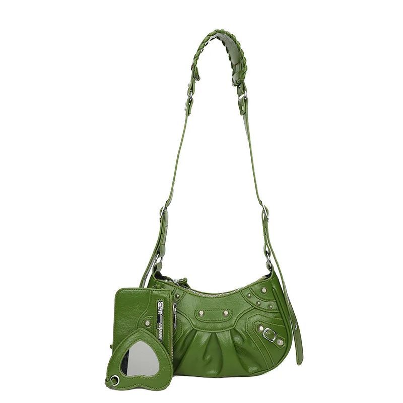 2025 New 3-in-1 Women's Bag, Studded Fringe Crossbody Purse, Crinkle Leather Tote, Versatile Underarm & Shoulder Bag for Daily