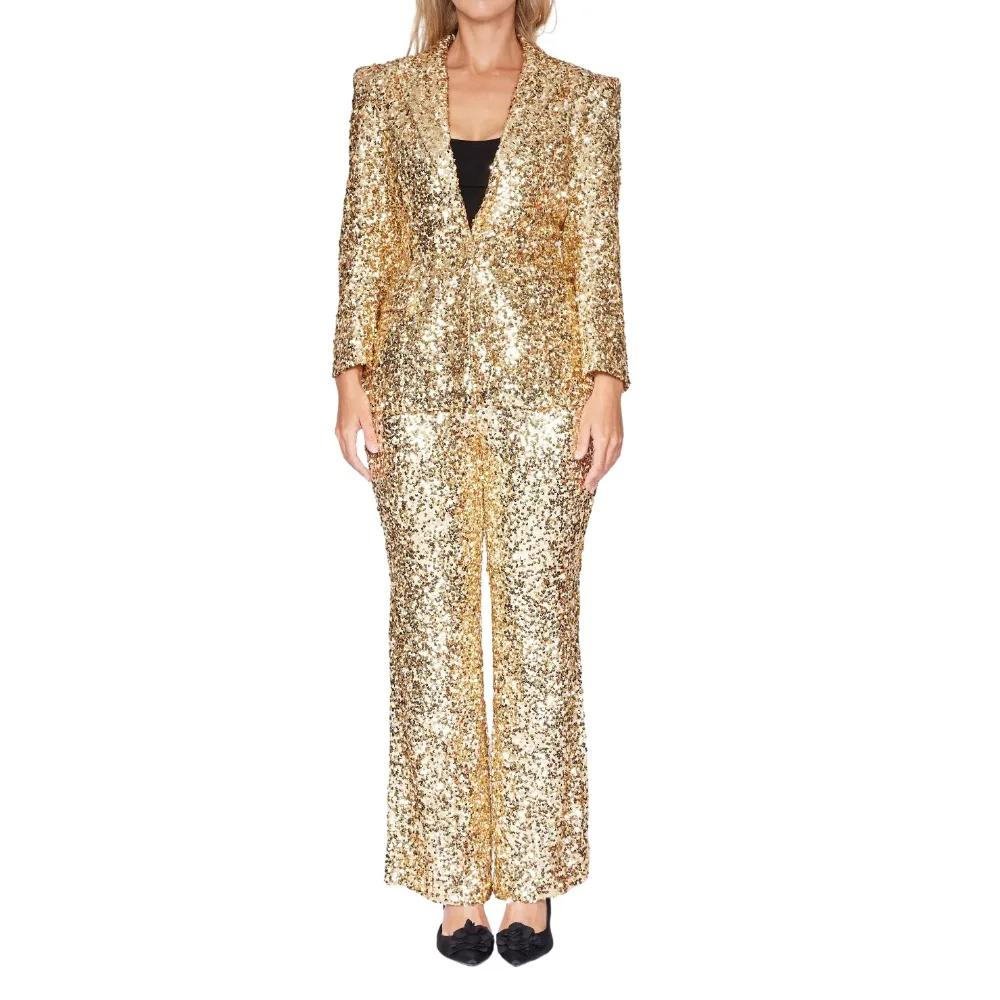 Sparkling Women's Dresses Suit Gowns Elegant Peaked Lapel Jacket Coat And Pants For Female Satin 2 Pieces Suit Customized W211