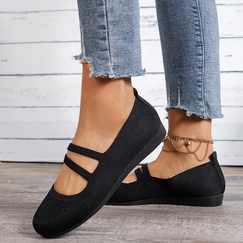 Women's Shoes Knitted Flat Shoes Breathable Soft Sole Women Loafers Round Toe Elastic Casual Shoes Lightweight Slip on Sneakers