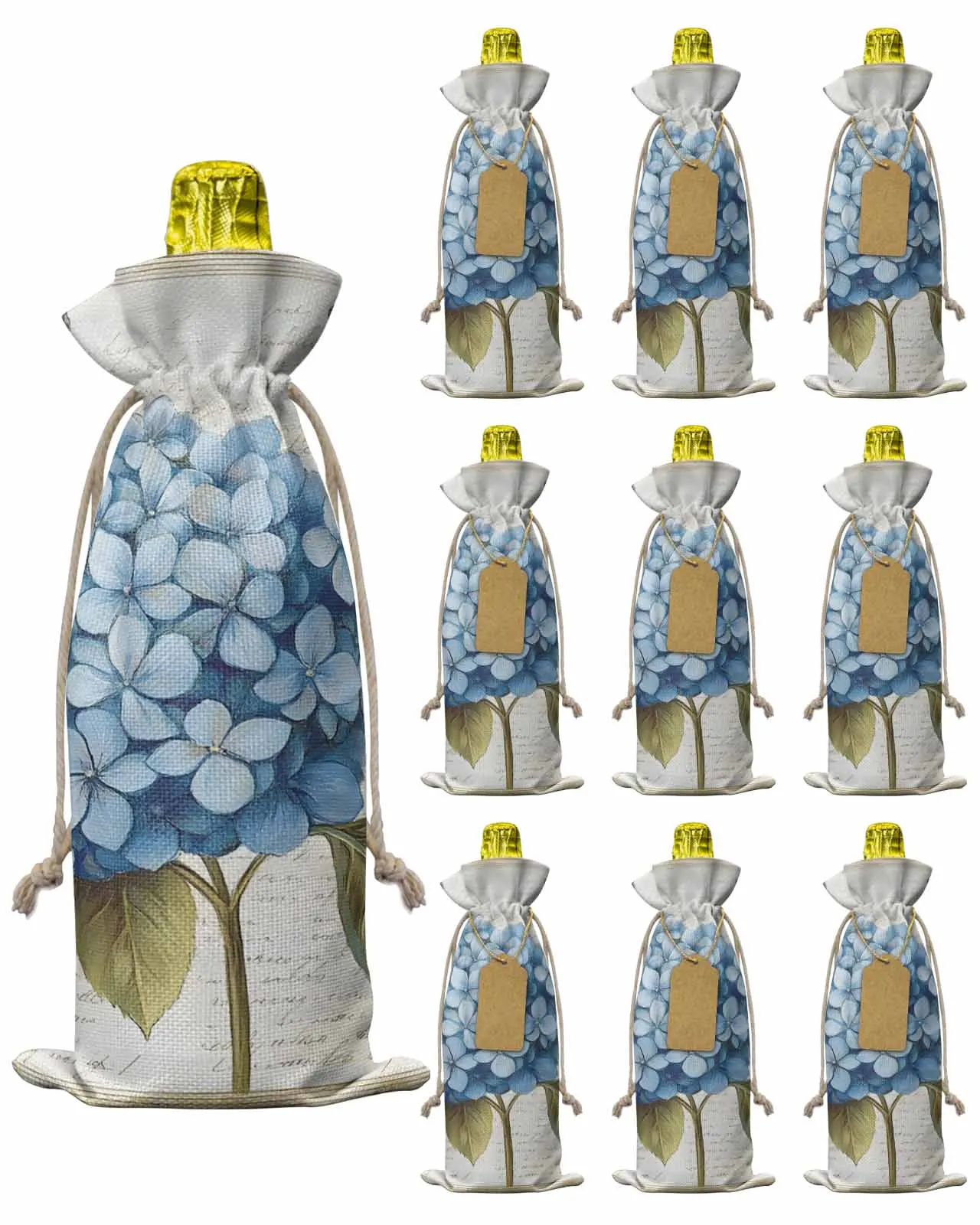 

10pcs Wine Bottle Covers Blue Flower Butterfly Texture Wine Holder Carrier Packaging Bag Wedding Party Decor Gift