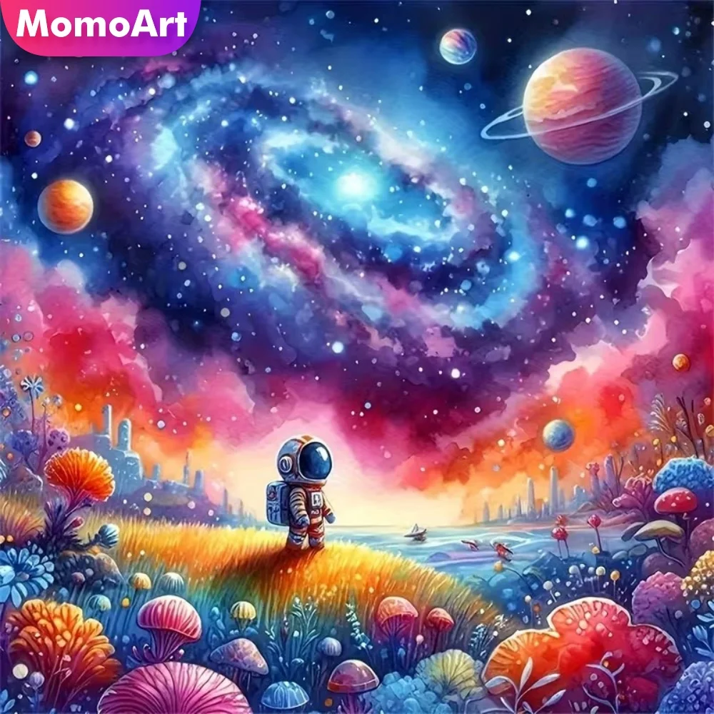 Momoart Vollquadratische und Runde Diamant-Stickerei Universum-Landschaft Mosaik Neuerscheinung DIY Diamantmalerei Astronaut Kind Hobby
