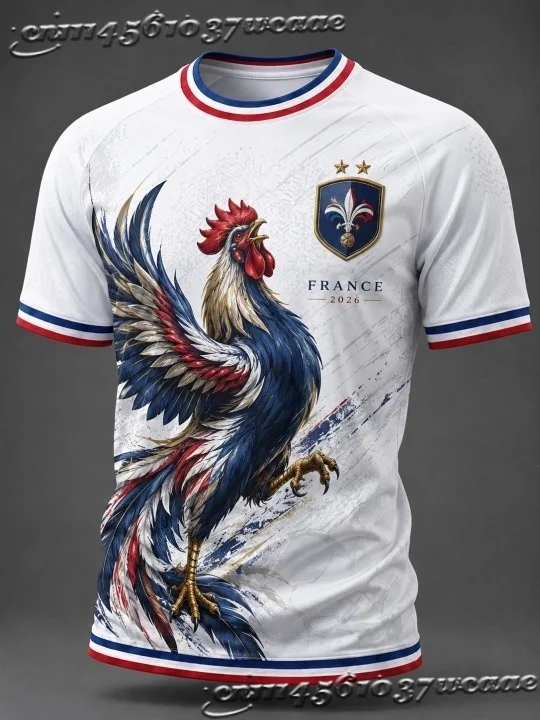 Unisex France Fan Soccer Jersey Rooster Eiffel Tower Graphic Pattern Background Casual Street Athletic Uniform FamilyMatching - view 2