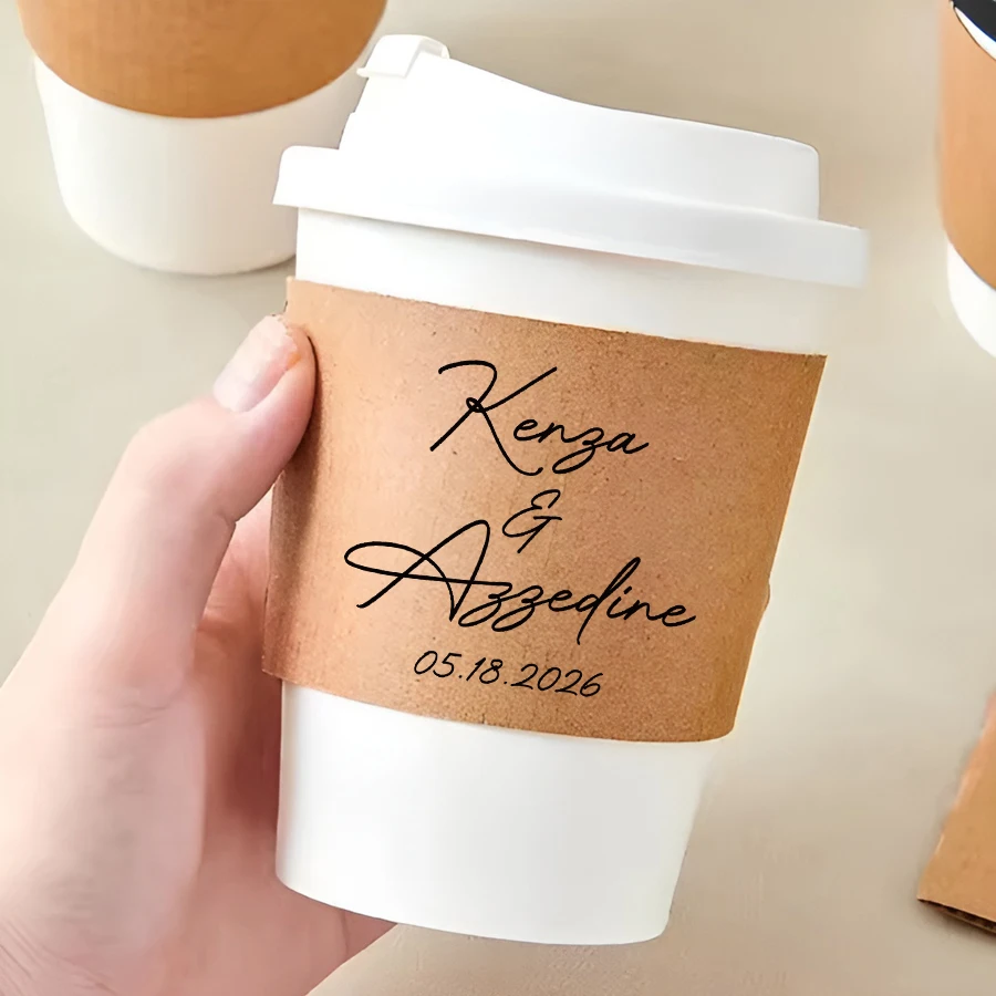 

20/50/100PCS Personalized Disposable Coffee Cup Sleeve for Wedding - Birthday Party, Kraft Paper Cup Sleeve - CUP NOT INCLUDED