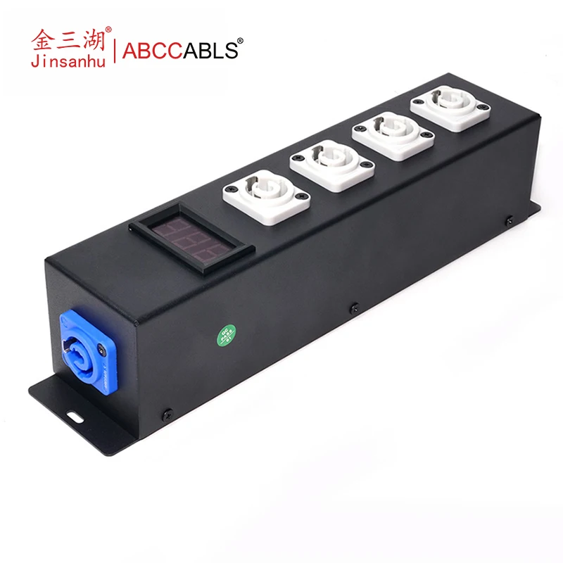 16A Black Stage Lighting Power Distributor 4-Way LED Lighting Power Distribution Box With 1 Input And 4 Outputs