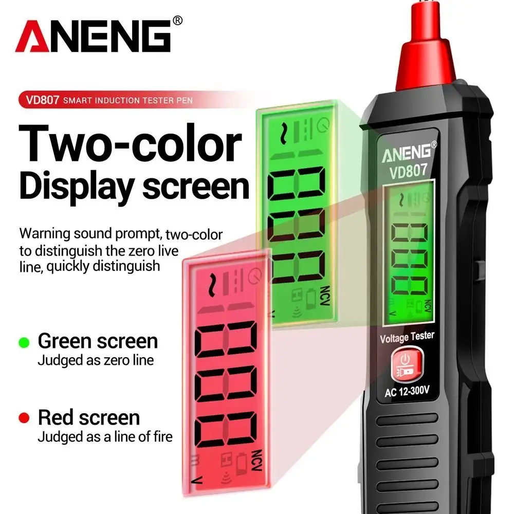 Imagem -05 - Aneng Smart Induction Tester Pen Caneta Elétrica Testador de Tensão Ferramenta Eletricista Sensor Ncv ac Vd807 50hz 60hz