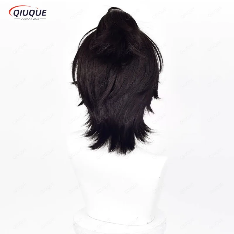 Luca Balsa Cosplay Short Wit with Ponytail Black Wig Cosplay Anime Wigs Heat Resistant Synthetic Wigs+ Wig Cap