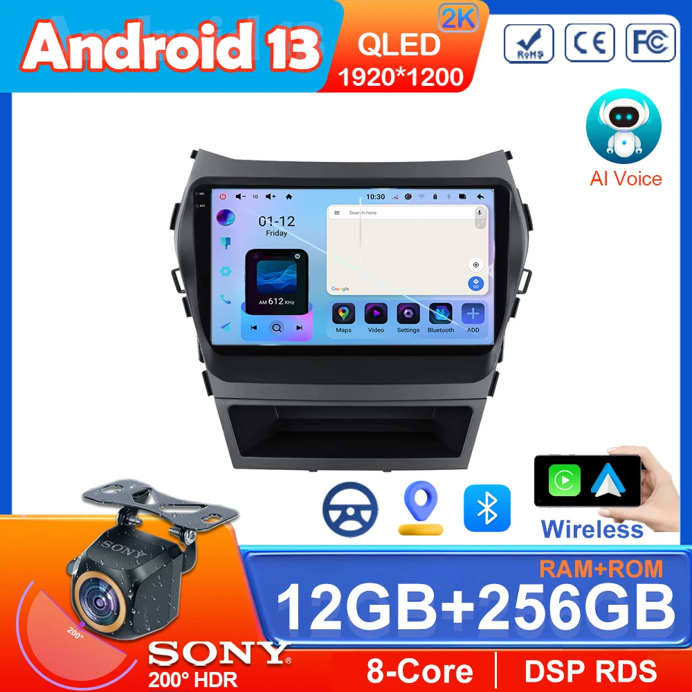 

Android 13 Head Unit For Hyundai Santa Fe 3 IX45 2013 - 2017 GPS Navigation 5G wifi Stereo Multimedia Video Player RDS DSP 2DIN