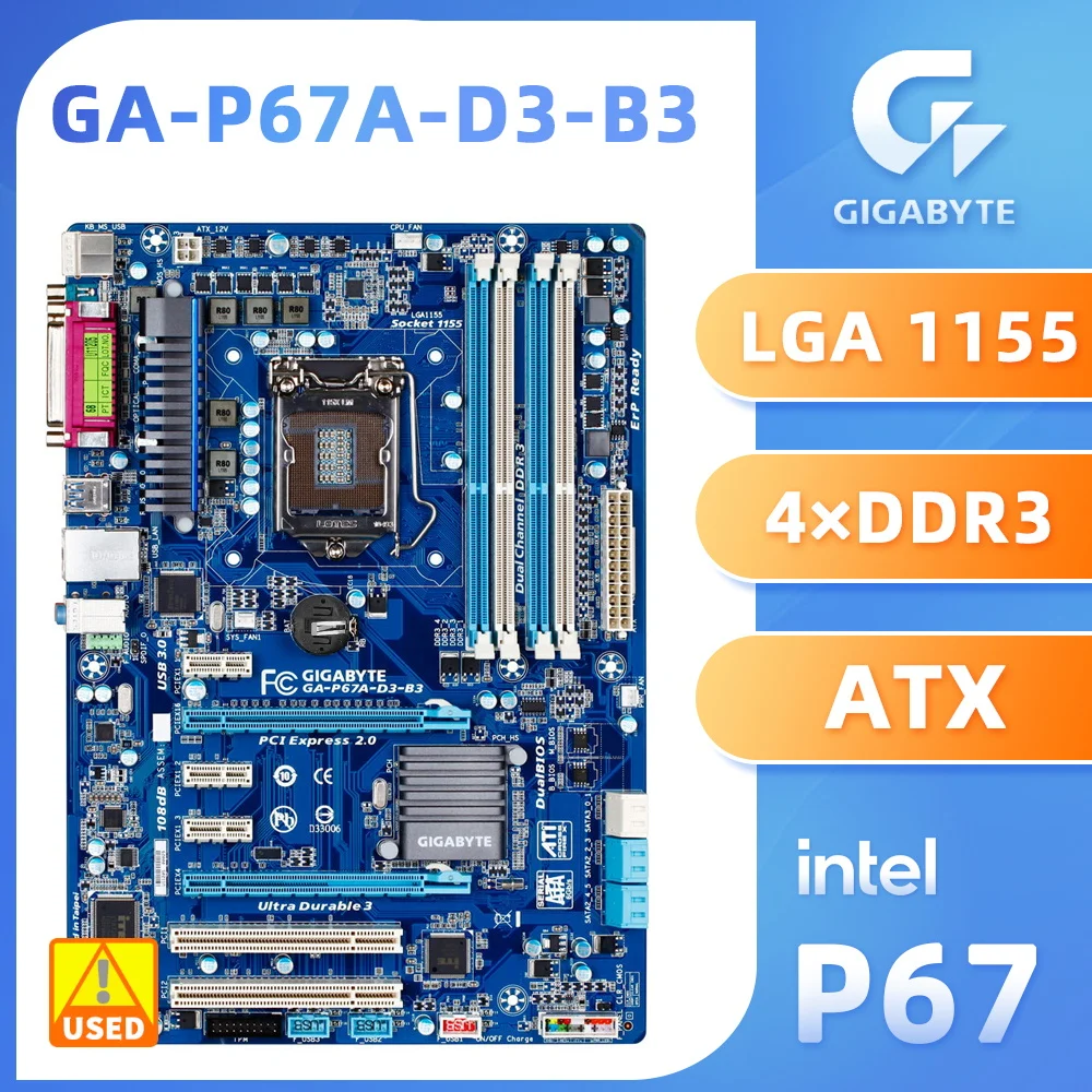 

Gigabyte GA-P67A-D3-B3 Motherboard Intel P67 Chipset LGA 1155 DDR3 32GB CPU Support Core i7 i5 i3 Pentium Celeron Processor