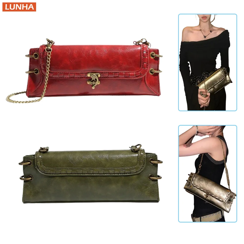 

Women Luxury Shoulder Crossbody Long Purse PU Leather Retro Lock Flap Clutch Bag with Chain Strap for Lady Daily Evening Party
