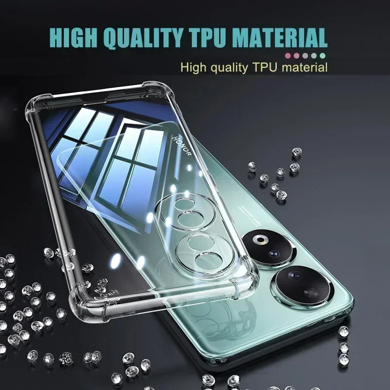 Caso à prova de choque transparente para a honra 90, 80, 70, pro, 60, 50, 30 lite, escudo macio do silicone, x6, x7, x8, x9, x10, x20, se, x30, x40, gt